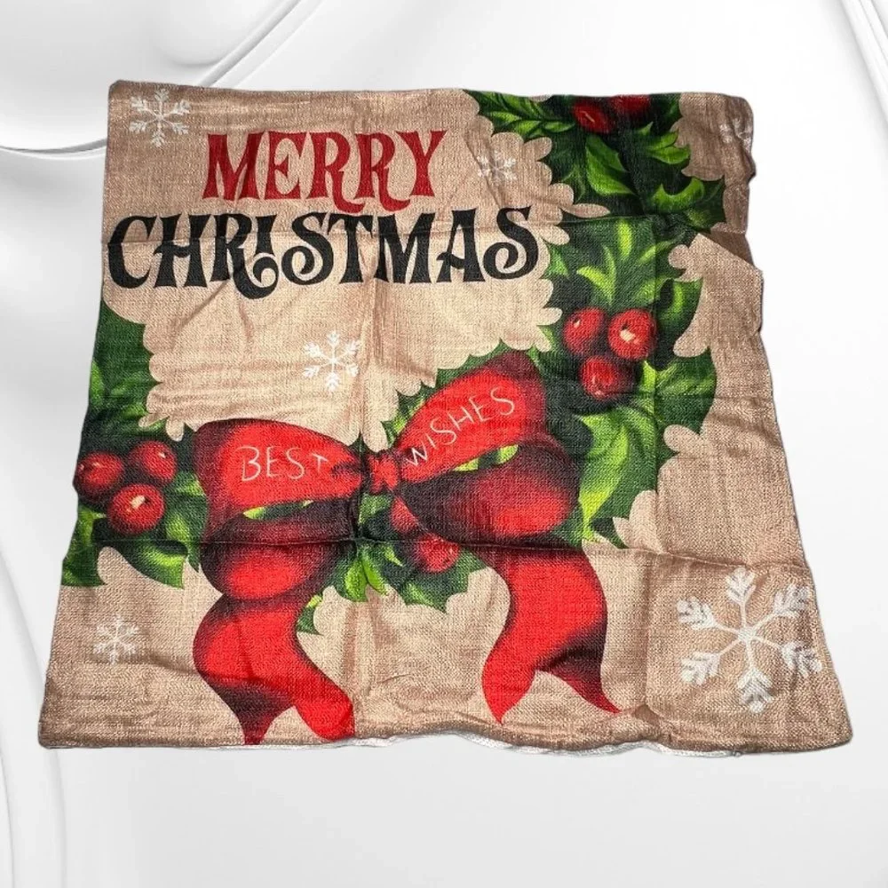 2/$12 💥🆕 Merry Christmas Best Wishes Sofa Bed Accent Pillow Cover | 1379